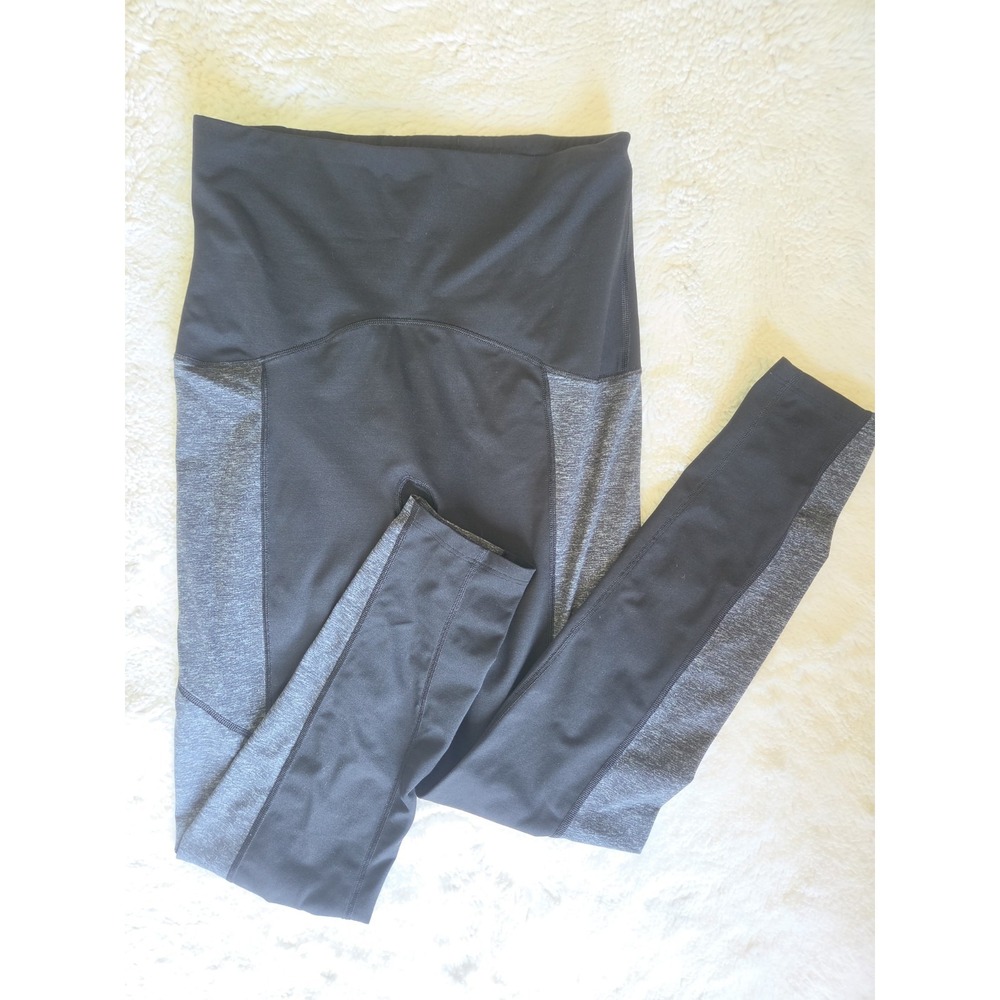 Spanx by Sara Blakely Womens Large Black Gray Colorblock High Waist‎ Leggings